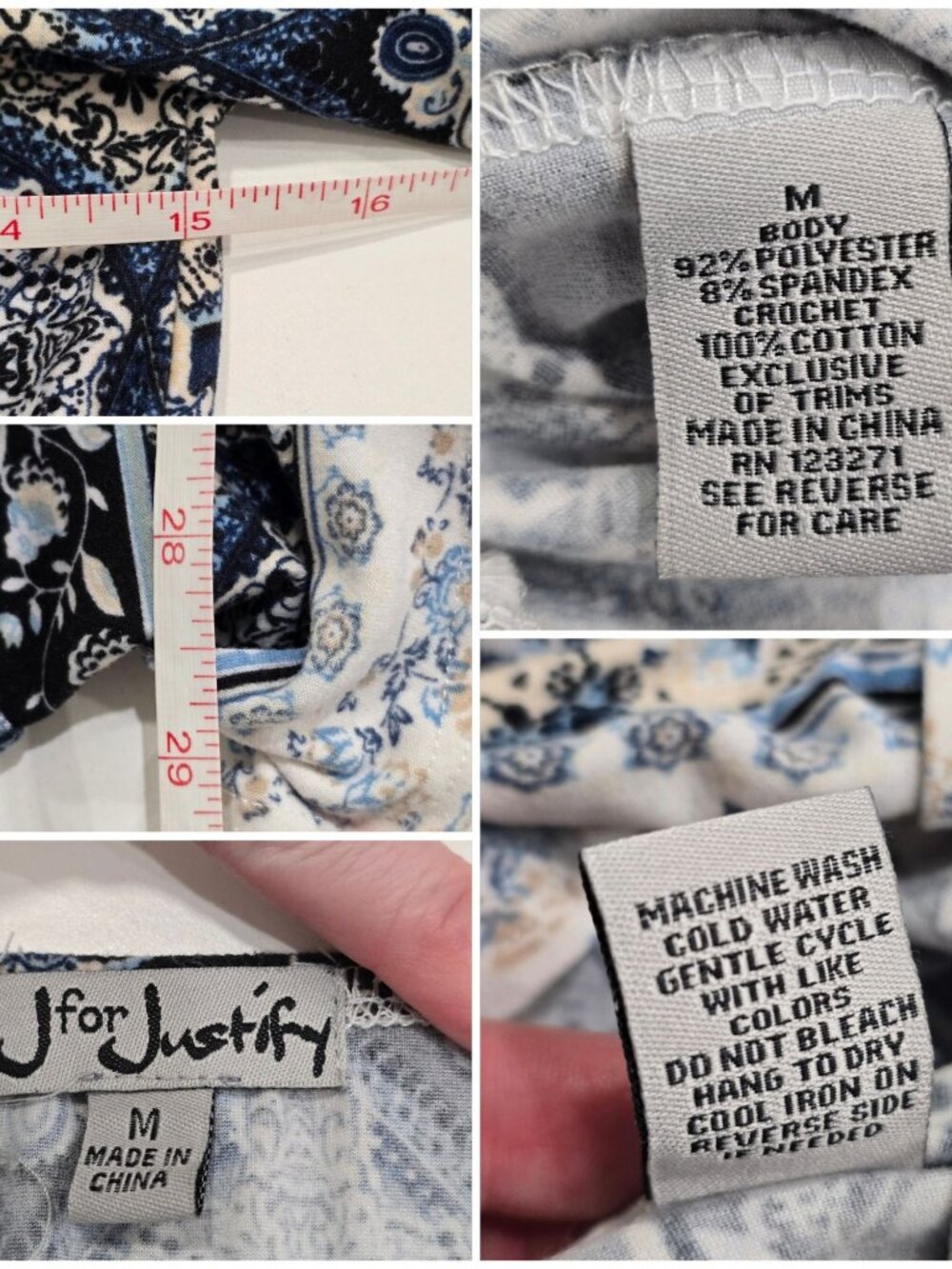 J For Justify ✦ Blue White Off‑Shoulder Boho Romper ✦ Crochet Lace Detail M - Picture 8 of 10